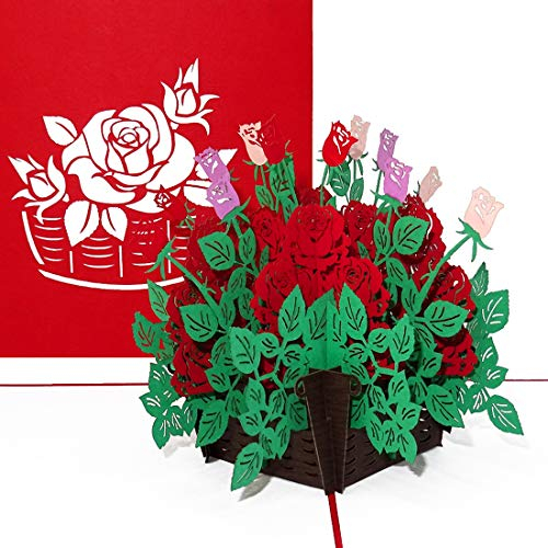 Pop Up Karte „Rote Rosen 3D Geburtstagskarte & Hochzeitskarte - Blumenkarte mit Umschlag zu Hochzeit und Geburtstag