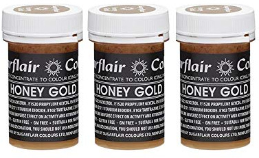 Sugarflair Honey Gold Pastel Food Colouring Paste, Highly Concentrated for Use with Sugar Pastes, Buttercream, Royal Icing or Cake Mix, Subtle Colour Dye - 25g (Pack of 3)