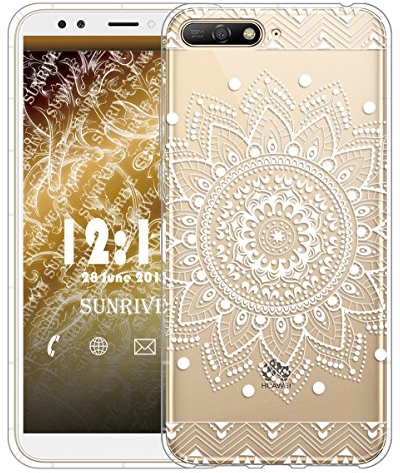 Sunrive Für Huawei Y6 2018 Hülle Silikon, Transparent Handyhülle Luftkissen Schutzhülle Etui Case für Huawei Y6 2018/Y6 Prime 2018 5,7 Zoll(TPU Blume Weiße)+Gratis Universal Eingabestift