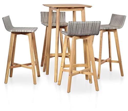 vidaXL Akazienholz Barset 5-TLG. Poly Rattan Gartenbar Sitzgruppe Gartenmöbel