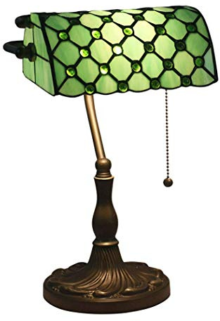 Tiffany Style Banker Tischlampe 10 Zoll Antike Stil Schreibtischlampe Glasmalerei Grüne Zugkette Zink-legierung Basis,Green