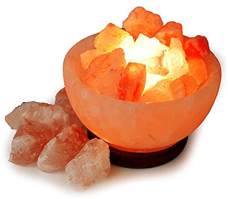 Natural Himalayan Salt Lamp Rock Crystal Pink Lamp Natural Glow Pink Salt Lamp Healing Ionising Cable & Bulb All Natural Shapes & Design Lamp, Candle Holders, Home Decor, (Fire Bowl with Chunks)