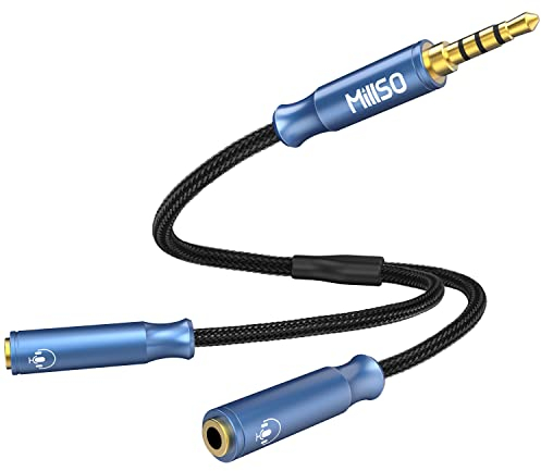 MillSO Audio Y Splitter Kabel, 3.5 mm Y Klinkenstecker Adapter Headset Splitter TRRS auf 2X 3.5 mm Klinken Buchse doppelstecker kopfhörer mikrofon für Smartphone, Xbox One, PS4, Gaming Headset