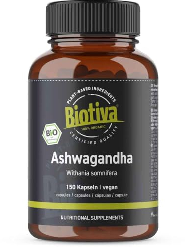 Biotiva Ashwagandha Cápsulas Orgánicas - 500 Cápsulas - 1500mg Dosis Diaria - Withania Somnifera - Ayurveda Indio - Máxima Pureza - Embotellado en Alemania (DE-ÖKO-005)