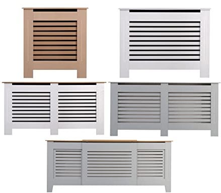 AVC Designs Kensington Radiator Cover Modern MDF Wood White Grey Horizontal Slat Living Room Bedroom Hallway Cabinet (Small Grey)
