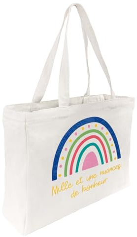 Draeger Paris – Tote Bag Regenbogen Bonheur(auf Französisch) – leicht, robust und ultraweich – geräumige Innenseite – 100% Baumwolle - Einkaufstasche wiederverwendbar