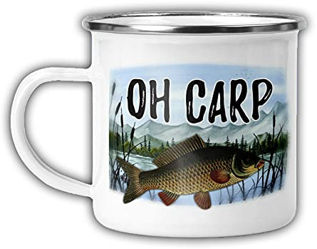 Endless Prints Fishermans Enamel Mug, Caravan Fishing Camping Cuppa Printed Drinks Cup, Fishermans Mug, Fishermans Gift, Oh Carp