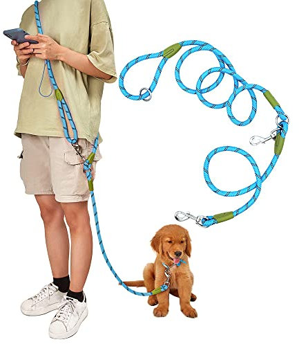 pawstrip Hands Free Dog Leash Crossbody Dog Running Leash Handsfree Pet Rope for Hiking Training Heavy Duty Reflective Pet Walking Belt (Blue)