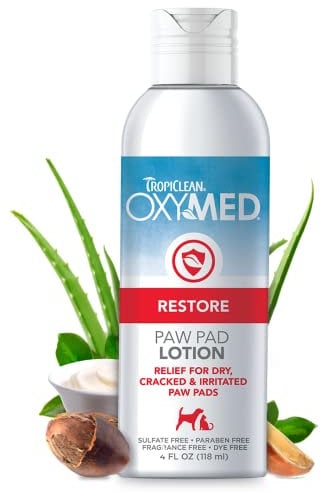 TropiClean OxyMed Medicated Dog Lotion for Paw Pads, Nose, & Elbows - Balm Moisturiser with Soothing Shea Butter, Vitamin A & E, and Revitalising Jojoba Oil - Lotion, 118ml