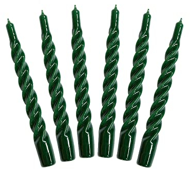 Candles with a Twist®, Stabkerzen gedreht, Hergestellt in Italien, 25 Farben verfügbar, Tafelkerzen lackiert, Spiralkerzen lange Brenndauer 5 Stunden, Kerzen Deko, 6 Stück, 2,2 x 21cm (Grün)