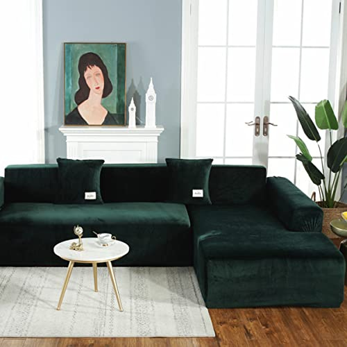 jia cool Sofabezug 3-Sitzer + 4-Sitzer, 2-teilige sektionale Couchbezüge, L-förmige Sofabezüge, Möbelschutz, Stretch-Couch-Schonbezug, Dunkelgrün