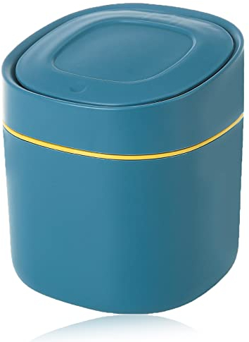 Papelera de Mesa, Papelera Oficina Pequeña, Portátil Papelera con Tapa, para Baño, Cocina, Bar, 4 L, Azul