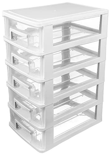 Operitacx Drawer Storage Cabinet - 5 Layer Transparent Plastic Organizer for Crafts Stationery and Toys Lightweight and Stackable Design