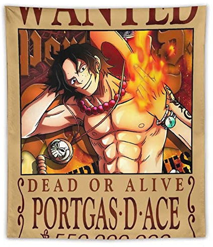 NANXIANG Anime One Piece Wanted Poster Portgas D Ace Tapisserie Dekorative Gemälde Polyester Wandkunst Wohnzimmer Wandteppiche Schlafzimmer Drucke 127 x 152,4 cm