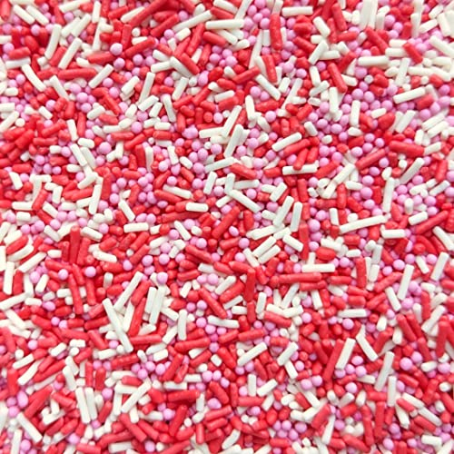 Pink, Red & White Mixed Sprinkles - 35g of Edible Mixed Valentine's/Love Heart Cake Sprinkles Cupcake Toppers Decorations, 100s 1000s Mini Balls Nonpareils Strands Mix