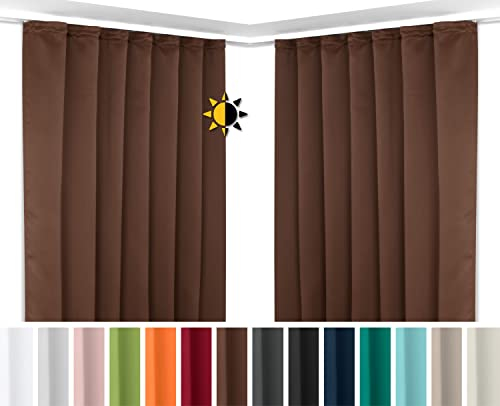 BEAUTEX 2er Set Kräuselband Verdunkelungsvorhang mit U-Band, Gardinen abdunkelnd und Blickdicht (B=140 cm, H=145 cm, Dunkelbraun)