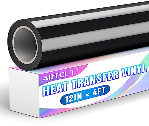 Artcut Black Heat Transfer Vinyl, 12 x 4ft Black Vinyl, Permanent Vinyl, HTV Vinyl, Iron on Vinyl for Fabric Clothing, T-Shirts, Hats, Bags, Crafts, Vinyl Roll