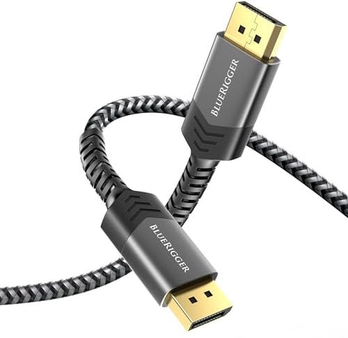 BlueRigger 8K DisplayPort (DP to DP) Cable - 5M - (up to 32.4 Gbit/s, UHD with 8 K / 60 Hz or 4 K / 120 Hz, Supports HBR3, DSC 1.2, HDR 10, Lockable Connector, Black)