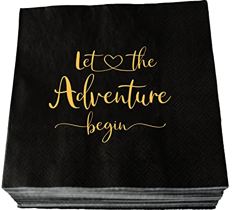 Let The Adventure Begin Cocktailservietten, 50 Stück Papier Einwegservietten für Hochzeit Schwangerschaft Ankündigung Baby Shower Bachelorette Verlobung Brautdusche Abschlussfeier 3-lagig