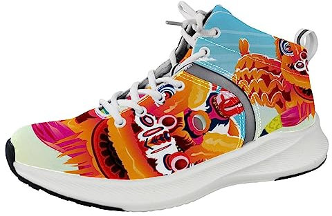 Traditionelle chinesische Löwen-Tanz-Posen, Herren-Laufschuhe, Sneaker, Tennis, Workout, Walking, Fitnessstudio, Sportschuhe, Mehrfarbig, 4.5 US