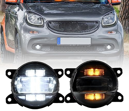 NSLUMO LED-Nebelscheinwerfer DRL Tagfahrlicht für Smart Fortwo Forfour W453, für ben.z Citan Frontstoßstange Nebelscheinwerfer Reflektoren Blinker DLR-Lauflicht 2 Stück Geräucherte Linse