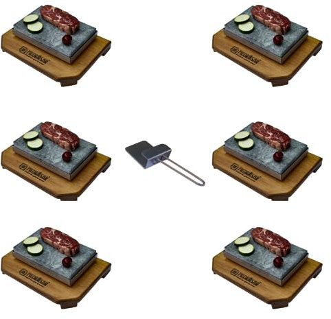 Piedra Volcánica para Asar Carne a la Piedra de 13x20- Promocion 6 sets completos Personalizados Modelo Mussol