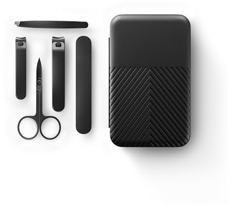 MANSCAPED® Shears 3.0, 5-teiliges Reiseset zur Nagelpflege für Männer, Maniküreset aus Edelstahl mit Finger- und Fußnagelknipser, Nagelfeile, Pinzette mit schräger Spitze, Nagelhautschere, Reiseetui