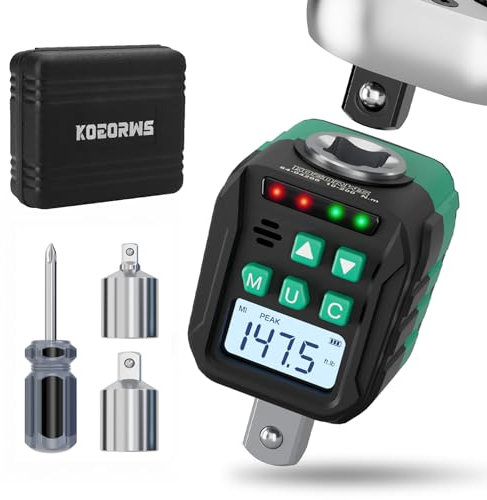 KOEORWS 1/2-Inch Digital Torque Adapter, 7.38-147.5 Ft.lb/10-200 N.m, Electronic Torque Wrench Converter with ±2% Accuracy, Preset Function, Data Storage, 3/8” & 1/4” Adapter for Bike, Moto, Car