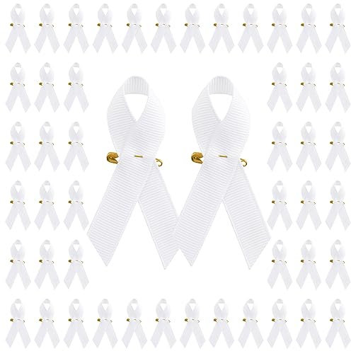 WANDIC 100 Épingles à Ruban Blanc, Broche Pins De Sensibilisation Au Cancer du Poumon Épingles en Polyester, pour Hommes Et Femmes, pour Commémorations d'Œuvres de Bienfaisance