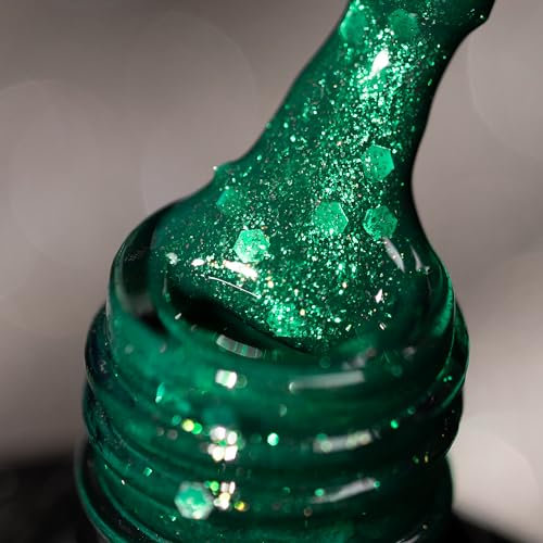 BURANO Glitter Gel Nail Polish, LED UV Nail Gel Shimmer Holographic Effect Soak off Curing Required Holiday Green LP43