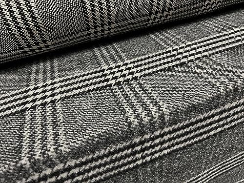 Woll-Mufflon-Flanellstoff, Meterware, Prince of Wales, kariert, Grau