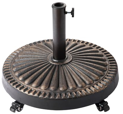 C-Hopetree 23 kg Rund Harz Sonnenschirmständer mit Rollen, Schirmständer Sonnenschirmfuß für Sonnenschirm Terrassenschirm Schirmstöcke bis 38/48 mm, Bronze