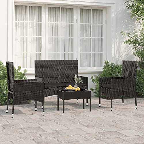 Homgoday Gartengarnitur mit Kissen, 4-teilig, Polyrattan, schwarz, Typ 13