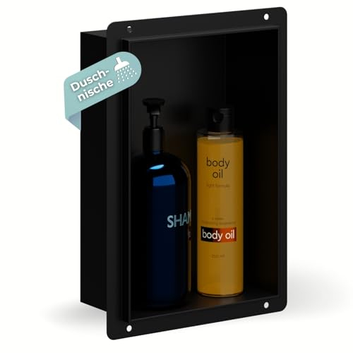 HAGO24 DIY Duschnische 20x30cm I Wandnische Dusche aus Edelstahl I einbaubare Duschablage in schwarz I rahmenlose Badezimmer Aufbewahrung I Duschnische selber Bauen mit 100% Dichtheit