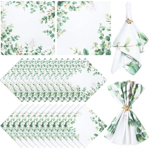24 Stück Eukalyptus-grüne Stoffservietten, 50,8 x 50,8 cm, Polyester, Dinner-Servietten, Teeparty, Blätter, Tischservietten, waschbar, für Zuhause, Party, Hochzeit, Restaurant, Innen- und