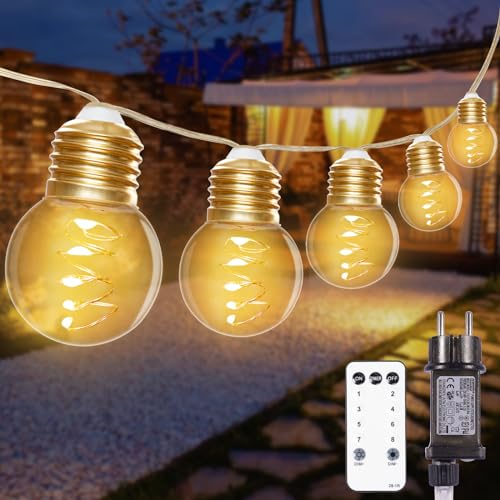 StarryEver 12M G45 LED Lichterkette Strom Außen, 40 LED Warmweiß LED Lichterkette Strombetrieben Outdoor, 8 Modi Glühbirnen Beleuchtung Dimmbar mit Fernbedienung für Outdoor Garten Balkon Party Café