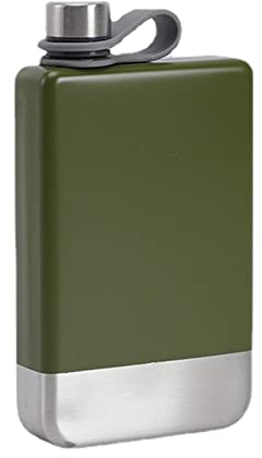 Petaca con alcohol, botella de vino ligera para viajes, senderismo, verde militar, 9 onzas, 4.9 x 3.2 x 1.2 pulgadas