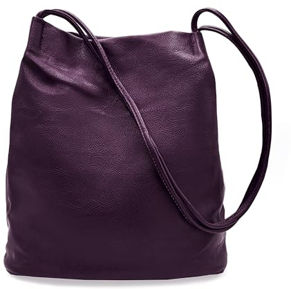 Woodland Leathers Borse a secchiello Hobo da donna in pelle vegana di medie dimensioni - Elegante borsa nera con cinghie lunghe, borse eleganti da donna firmate elegantemente spaziose (Viola)