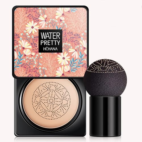 Wonderninelife Beauty Cream, Pilzkopf Luftkissen CC Creme, Beauty Linasi Clear Cover Beau ty Cream, Mushroom Head Makeup Brush, Wasserdicht und Langlebig (Natur, B)