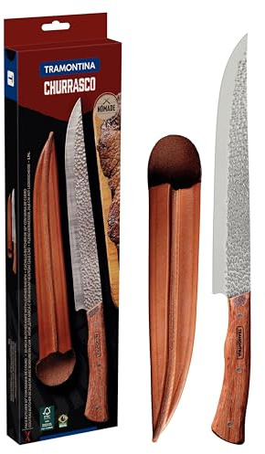 Tramontina NÔMADE Fleischmesser 25 cm Klinge, Leder-Etui, Edelstahl | AISI 420, Hammerschlag-Finish, FSC-Holzgriff, Rostfrei, Tranchiermesser, BBQ, Grill