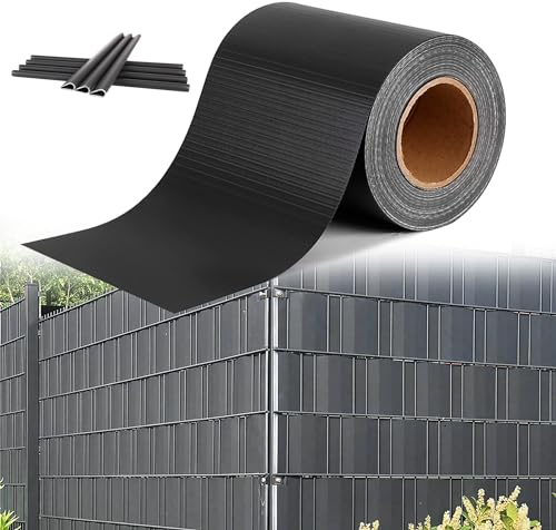 HENGMEI PVC Sichtschutzstreifen Sichtschutz Sichtschutzfolie Doppelstabmatten Zaun 65m x 19 cm mit 30 Stücke Befestigungsclipse Gartenzaun Windschutz für Zaun, Anthrazit