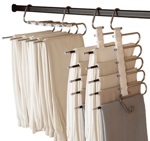 GBACHOOSE 5 in 1 Hosenbügel Platzsparend, 3 Stück Kleiderbügel S-Form für Hosen - Faltbare Metall in Schwarz für Jeans, Kleidung, Schals