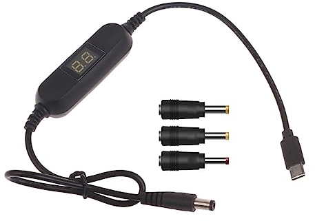 LUCKGONI USB C 5 V auf 1,2 V 3 V 4,5 V 6 V 7,5 V 9 V 12 V 2,5 mm/3,5 mm/4,0 mm/5,5 mm verstellbares Spannungskabel mit LED Dislpay für Spielzeugspiele