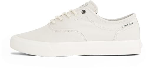 Tommy Hilfiger Sneaker con Suela Vulcanizada Hombre Low Oxford Twill con Logotipo, Blanco (Alabaster), 46