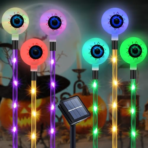 Qoosea Halloween Solari Luci di Bulbo Oculare 6 Pezzi, LED Luci Solari da Giardino, IP65 Impermeabile Lampade Solari Esterno, Halloween Feste Decorazione per Cortile Prato Piscina Patio Vialetto