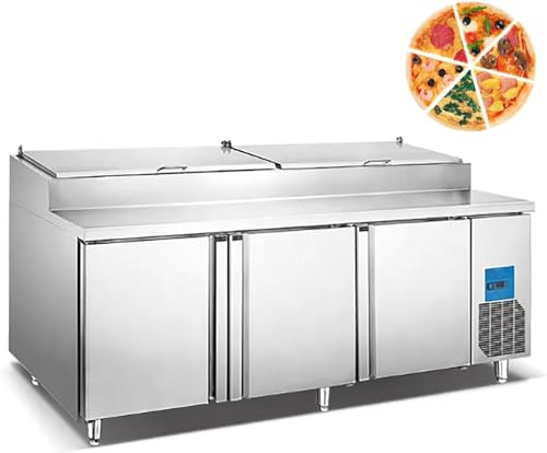 Kolice Commercial Refrigerated Pizza Sandwich Prep Table Refrigeration Food Prep Station- Three Doors, Food grade stainless steel, 24 pcs GN 1/6 Pans, 770L Cabinet