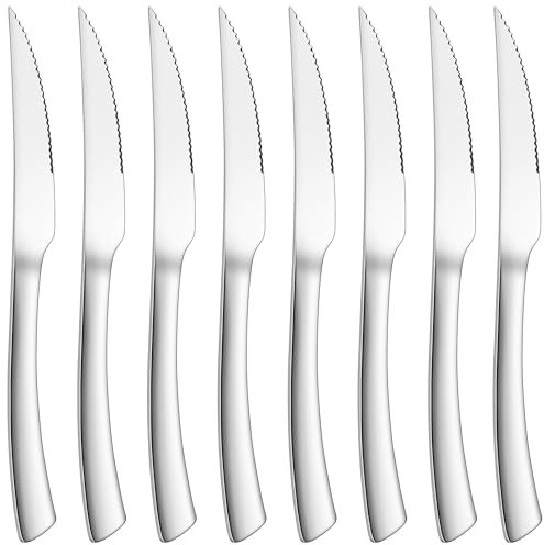 Joyfair Steakmesser Set, 8 Stück Edelstahl Steakbesteck Messerset mit Wellenschliff, 23cm Hochwertig Pizzamesser Tafelmesser für Haus/Restaurant/Hotel, Hochglanzpoliert & Spülmaschinenfest