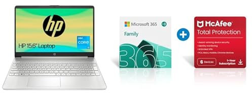 HP 15.6 Laptop | Intel Core i3-1215U Processor | 8GB RAM | 256GB SSD | Microsoft 365 Family (15-Month) + McAfee Total Protection (12-Month) Subscriptions | Up to 6 People | Instant Download