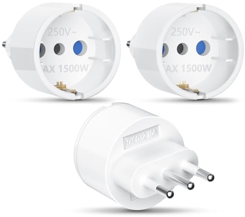 Adaptateur Prise Italie 3 pièces Adaptateur de Voyage Italie, Adaptateur de Prise Italie Prise de Voyage Adaptateur Italie Prise Adaptateur Italie Europe/Allemagne vers Prise de Voyage Italie
