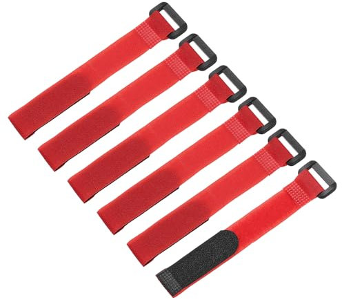 sourcing map 6Pcs Reusable Battery Tie Down Straps,0.8x8 Red Nylon Multipurpose Battery Hold Down Adjustable Cinch Strap Hook Loop Fastening Tie for Quadcopters FPV RC Drone Boat Car